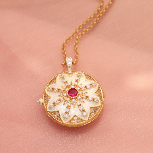 LORVANI Eternal Bloom Locket – Gold Vintage Pendant with Ruby & Secret Compartment