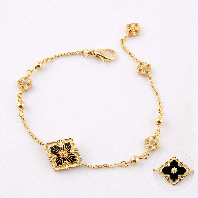 LORVANI Lucky Clover Bracelet | 18K Gold Vintage Jewelry | Semi-Precious Stone Reversible Design