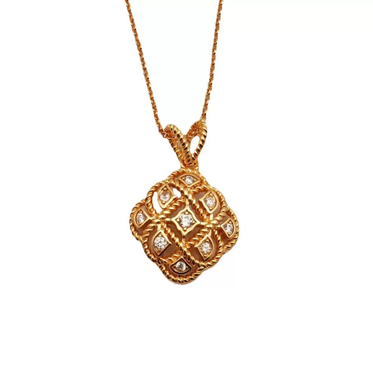 LORVANI Vintage Royal Necklace | 18K Gold Plated Luxury Pendant with Cubic Zirconia