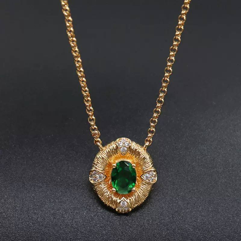 LORVANI Vintage Emerald Necklace | 18K Gold Plated Royal Pendant with Cubic Zirconia