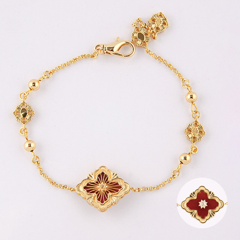 LORVANI Lucky Clover Bracelet | 18K Gold Vintage Jewelry | Semi-Precious Stone Reversible Design